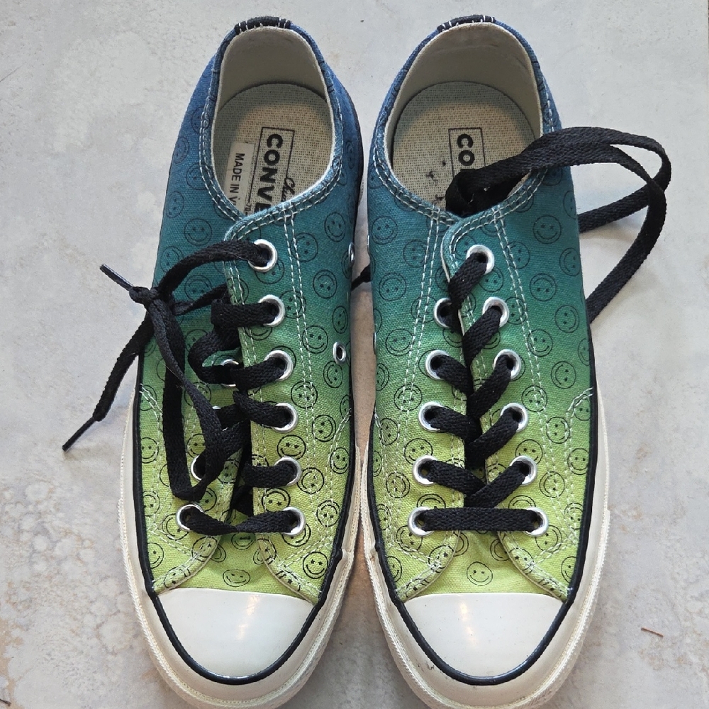 Converse Blue and Green Smiley Sneakers
